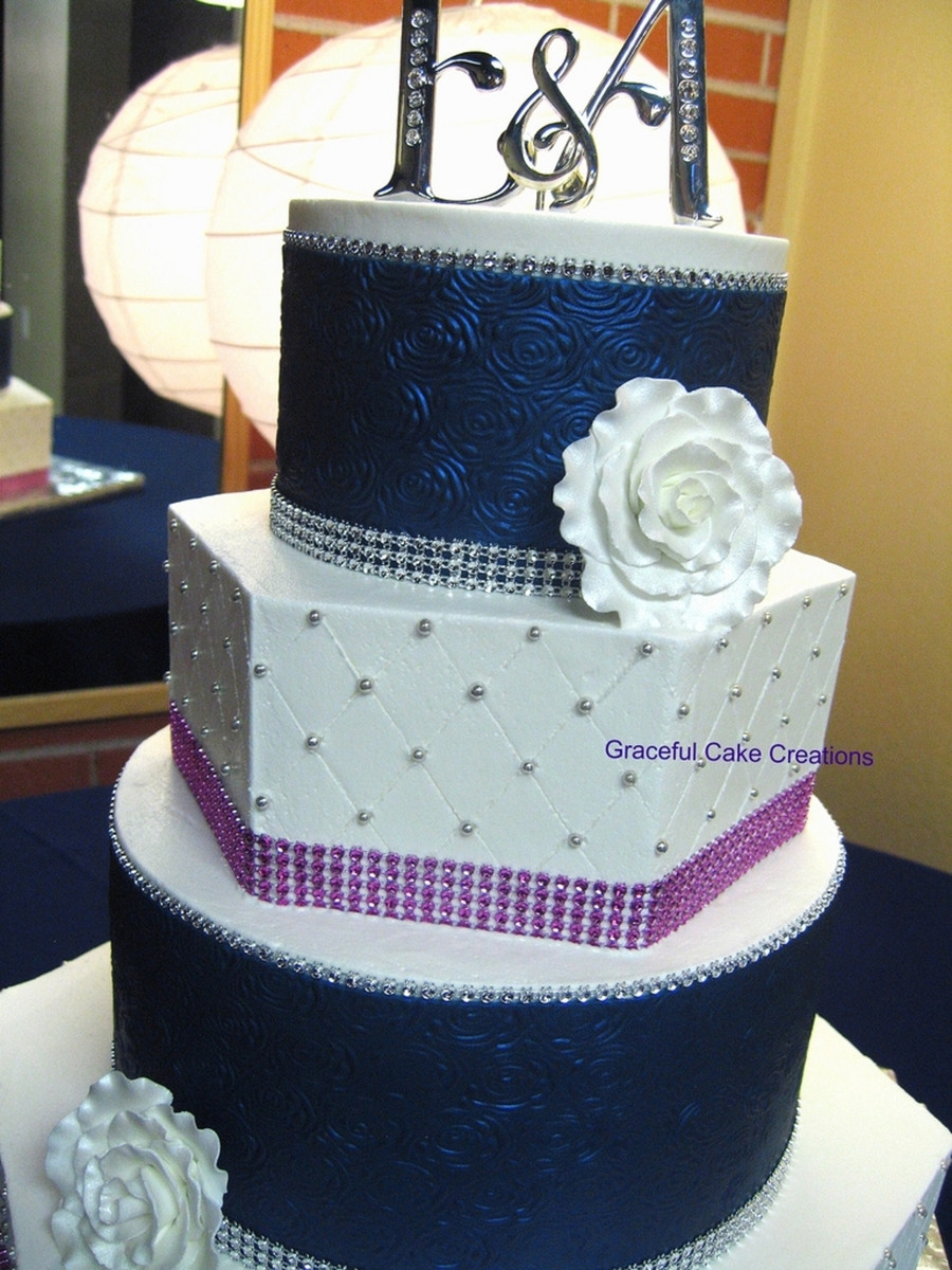 Navy Blue And White Wedding Cake
 Elegant Navy Blue White And Pink Wedding Cake