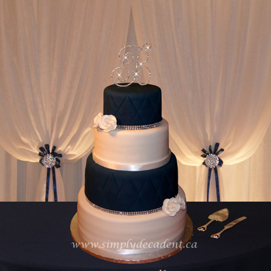 Navy Blue And White Wedding Cake
 4 Tier Navy Blue white Fondant Wedding Cake With Quilting