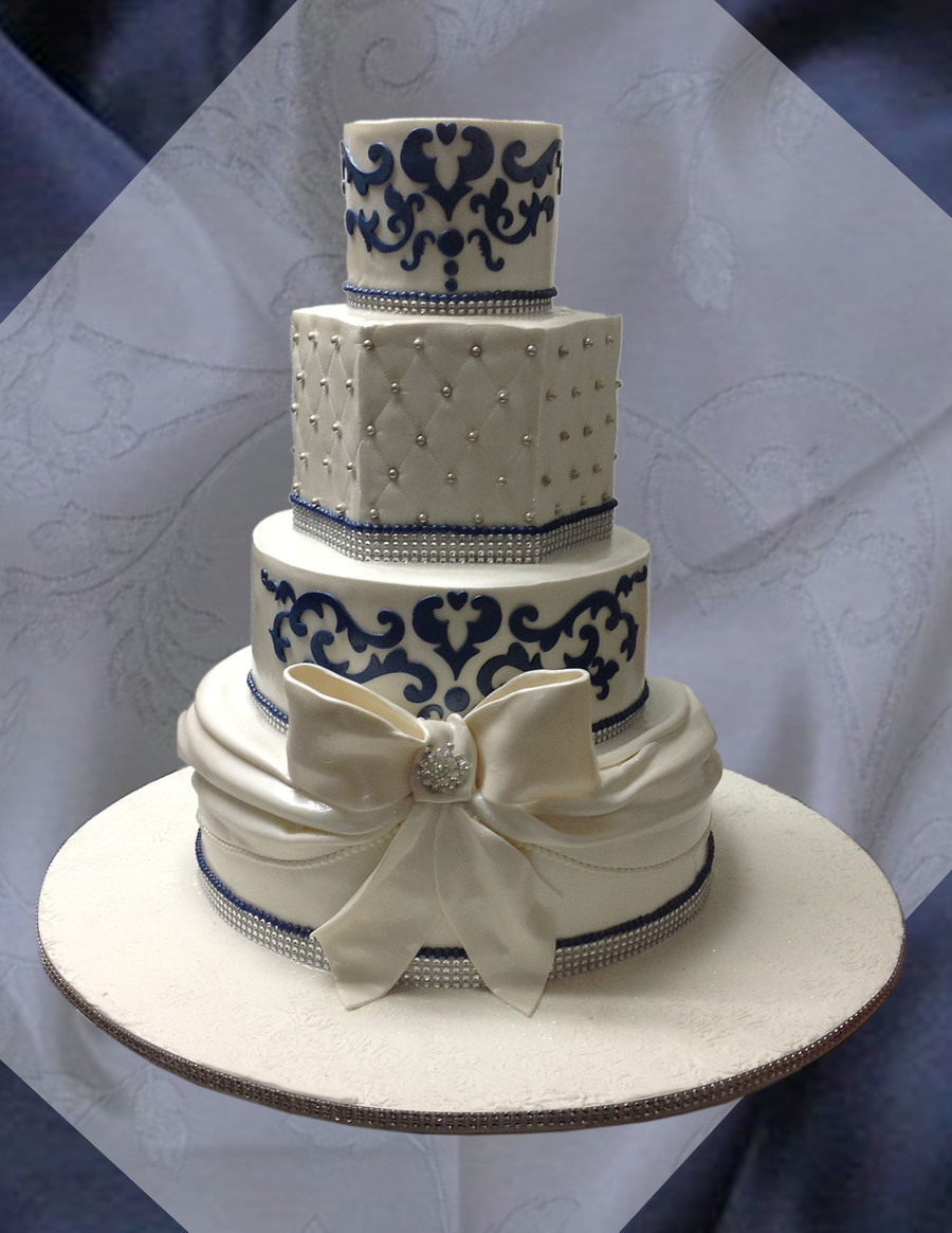 Navy Blue And White Wedding Cake
 Navy Blue And White Wedding Cake CakeCentral