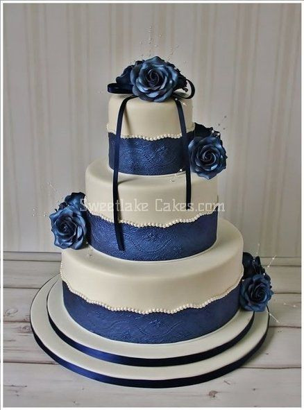 Navy Blue Wedding Cakes
 Navy Blue wedding cake with scalloped and pearl trim and