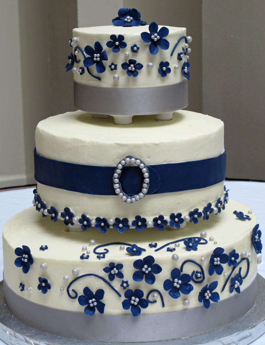 Navy Blue Wedding Cakes
 White Navy And Silver Wedding Cake CakeCentral