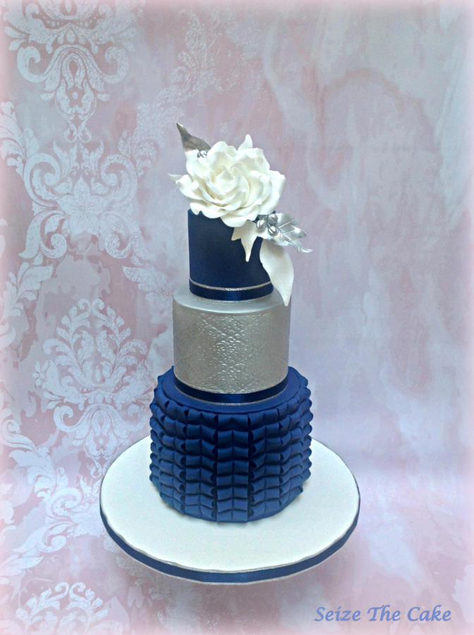 Navy Blue Wedding Cakes
 Navy Blue and Silver Wedding Cake cake by Seize The Cake