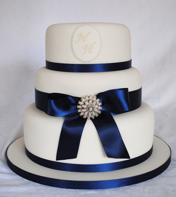 Navy Blue Wedding Cakes
 Ivory and Navy Wedding Cake