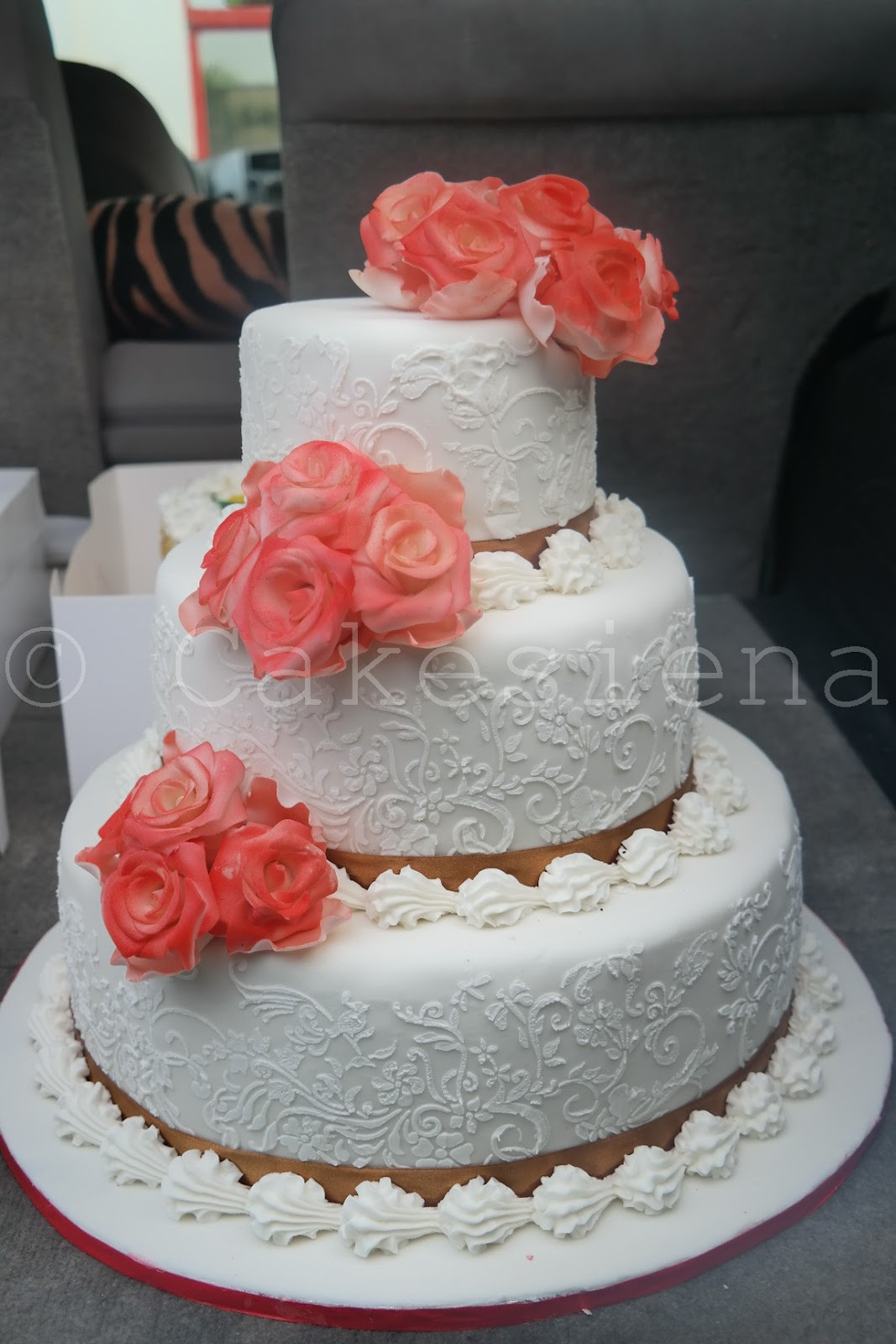 Nigerian Wedding Cakes
 Cake Factory Peach Flowers Wedding Cake