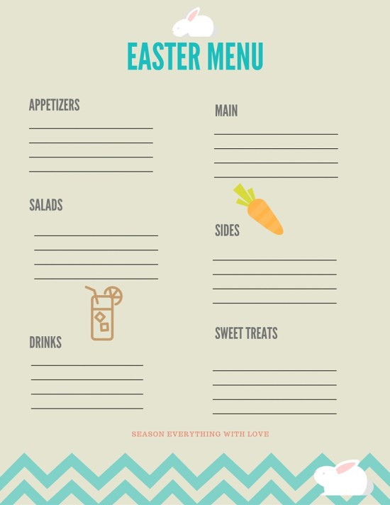 Non Traditional Easter Dinner
 Easter Menu Printable and My Non Traditional Easter Dinner