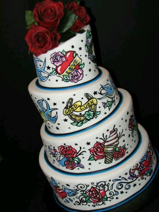 Old School Wedding Cakes
 Old school tattoo decorated wedding cake