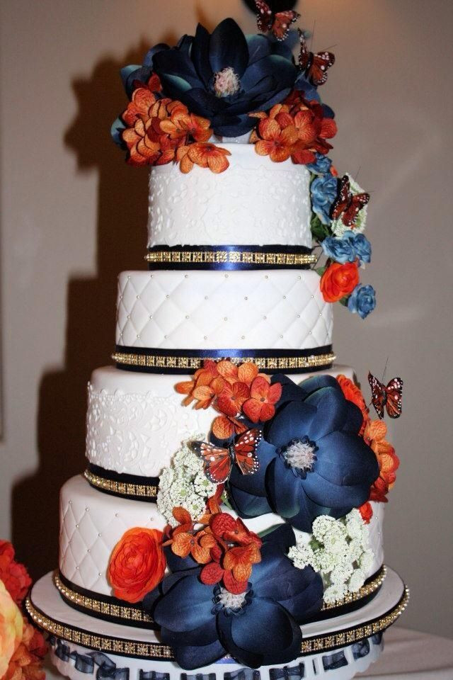 Orange And Blue Wedding Cakes
 Image result for navy blue and orange flower wedding cake
