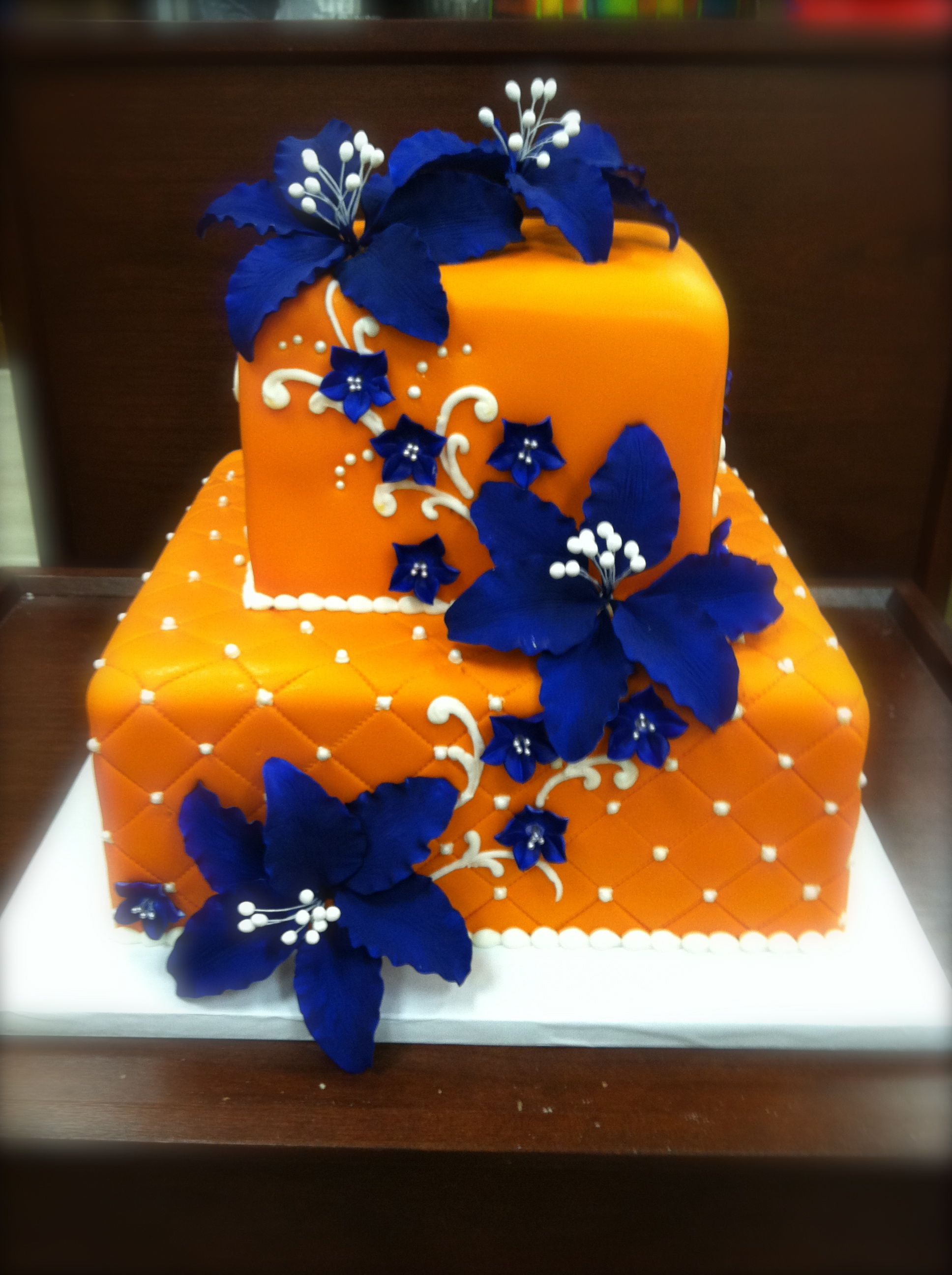 Orange And Blue Wedding Cakes
 2 Tier Orange and Blue Wedding Cakes