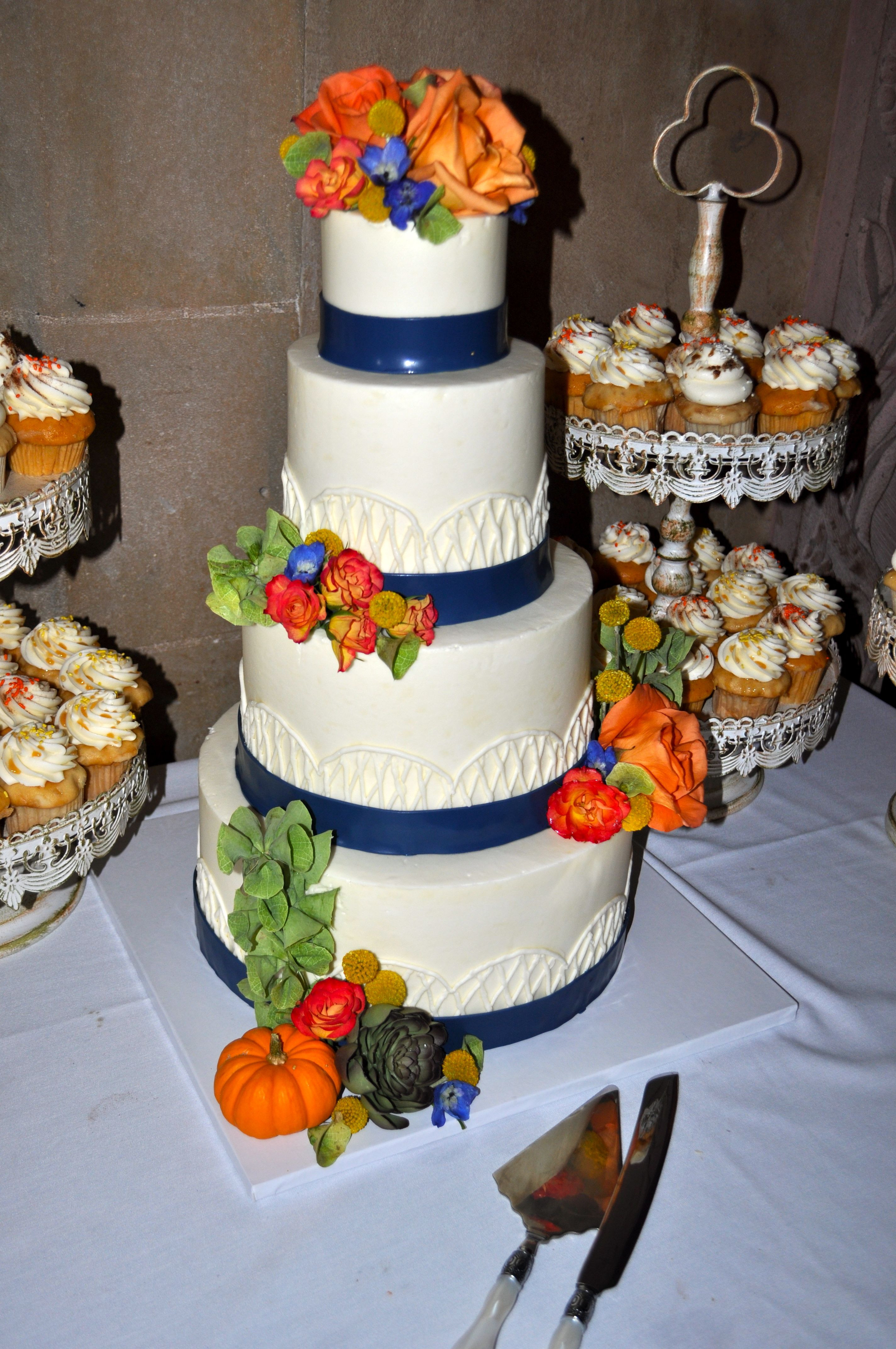 Orange And Blue Wedding Cakes
 Fall Wedding Cake Buttercream Navy Blue and Orange Pumpkin