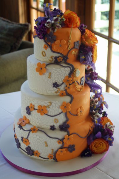 Orange And Purple Wedding Cakes
 Shabby Chic Orange Purple White Round Summer Vineyard
