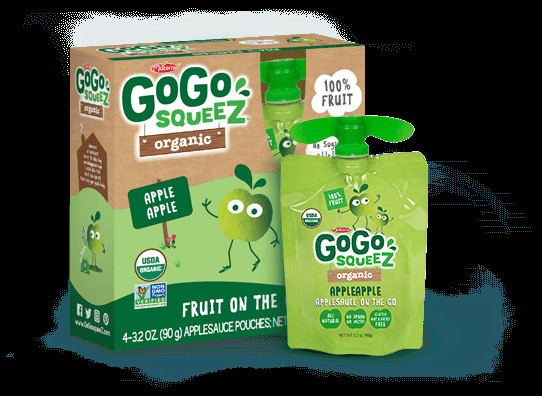 Organic Applesauce Pouches
 GoGo squeeZ Organic AppleApple USDA Organic Applesauce