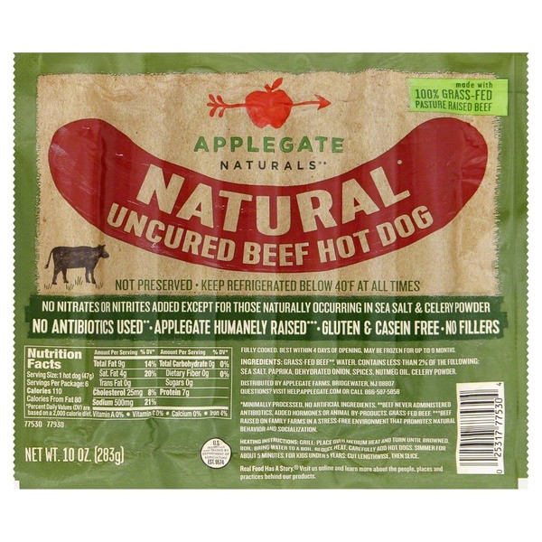 Organic Beef Hot Dogs
 Applegate Natural Uncured Beef Hot Dog from Food Lion