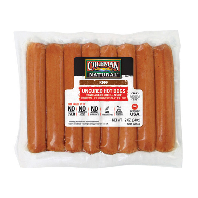 Organic Beef Hot Dogs
 COLEMAN NATURAL Beef Uncured Hot Dogs 12 oz