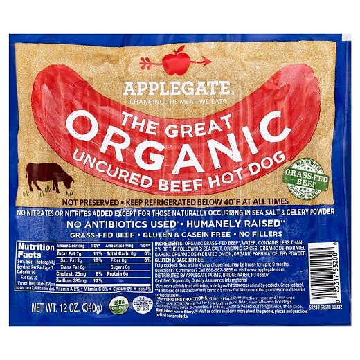 Organic Beef Hot Dogs
 Applegate Farms Organic Beef Hot Dogs 12 oz Tar