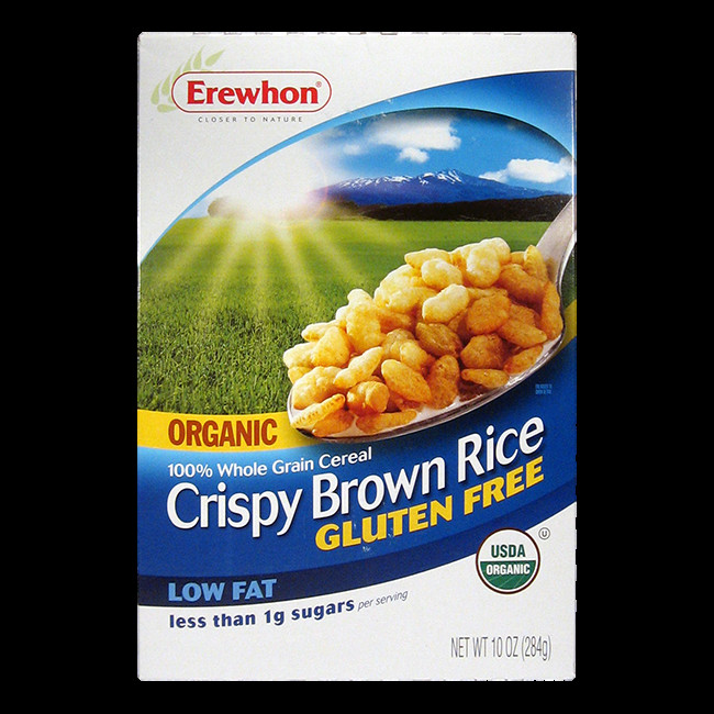 Organic Brown Rice Cereal
 Erewhon Organic Brown Rice Crisp Cereal Box 9 0