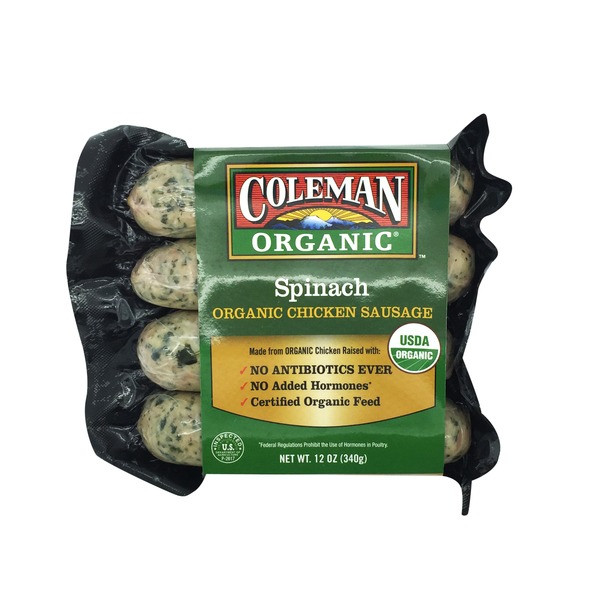 Organic Chicken Sausage
 Coleman s Spinach Organic Chicken Sausage 12 oz from
