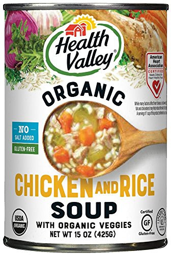 Organic Chicken Soup
 Health Valley Organic No Salt Added Soup Chicken Rice 15