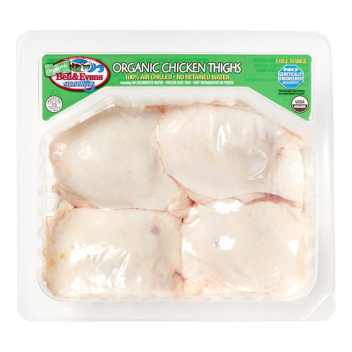 Organic Chicken Thighs
 Bell & Evans Organic Bone In Chicken Thighs apx 1 Lb