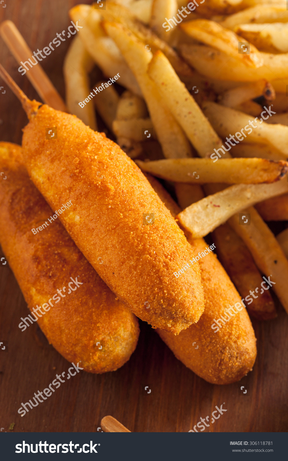 Organic Corn Dogs
 Homemade Organic Corn Dogs With Fries And Ketchup Stock