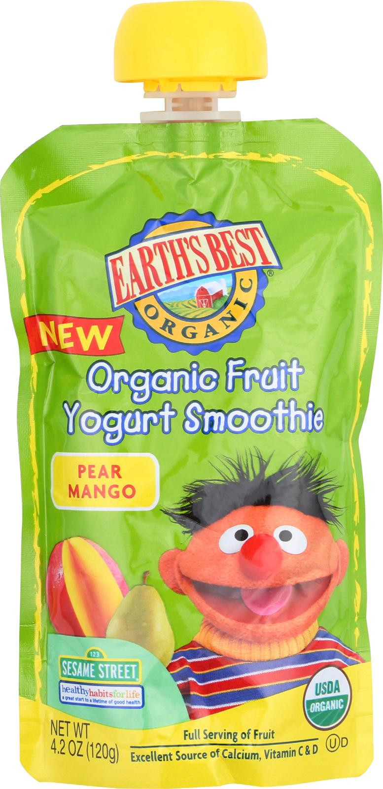 Organic Fruit Smoothies
 Earth’s Best Organic Fruit Yogurt Smoothie – Pear Mango