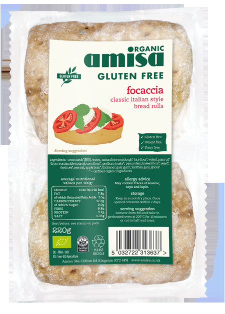 Organic Gluten Free Bread
 Windmill Organics Amisa Organic Gluten Free Focaccia