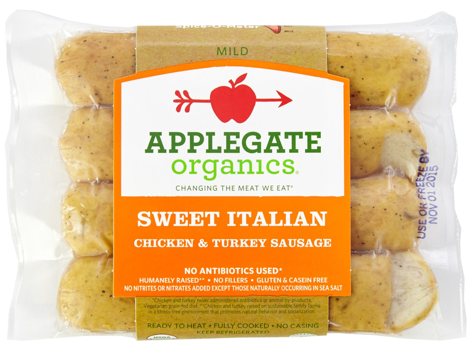 Organic Turkey Sausage
 Applegate Organic Sweet Italian Chicken & Turkey Sausage