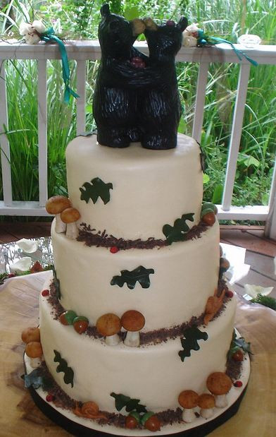 Outdoor Wedding Cakes
 Three tier round white outdoor theme wedding cake with