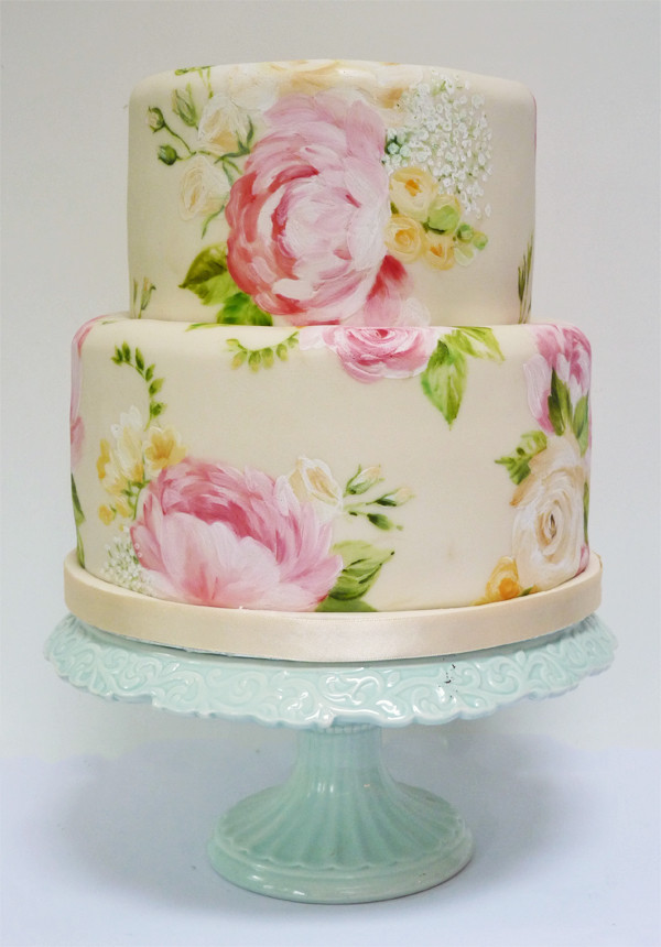 Painted Wedding Cakes
 Amelie s House Painted peony wedding cake