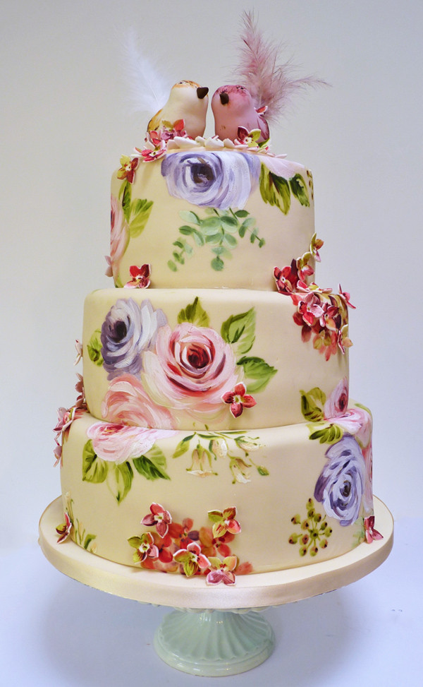 Painted Wedding Cakes
 Amelie s House Painted rose and hydrangea wedding cake