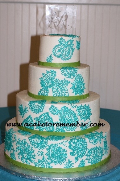 Paisley Wedding Cakes
 A Cake To Remember VA Teal Paisley Piped Wedding Cake