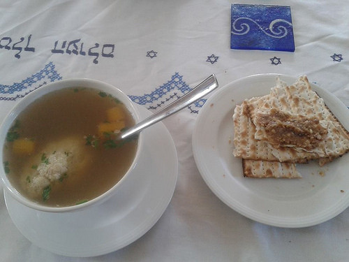 Passover Chicken Soup
 Lunch during Passover Chicken soup with knaidlach matza