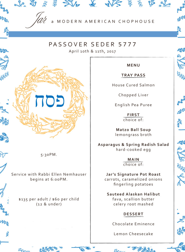 Passover Dinner Menu
 Passover Menu 2017 ‹ Jar – A Modern American Chop House
