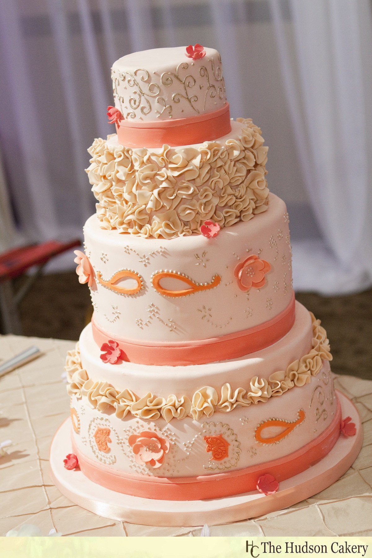 Peach Wedding Cake
 Champagne and Peach Ruffle Wedding Cake