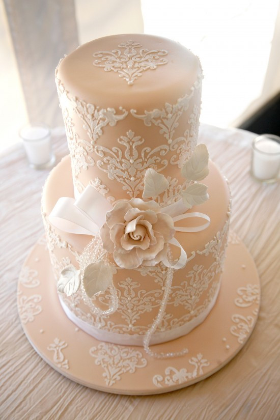 Peach Wedding Cake
 Wedding Cakes Peach Damask Wedding Cake