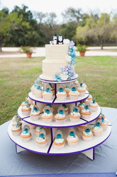 Peacock Wedding Cake With Cupcakes
 Planning a Peacock Themed Wedding