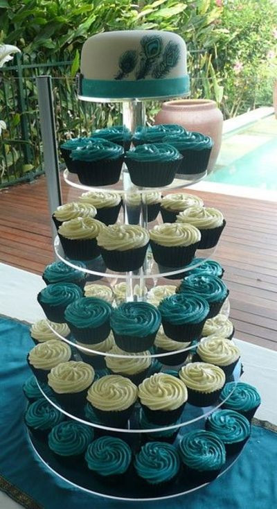 Peacock Wedding Cake With Cupcakes
 Peacock Cupcake Tower wedding cakes Juxtapost