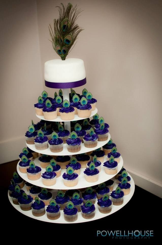 Peacock Wedding Cake With Cupcakes
 Purple peacock cupcakes