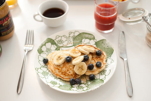 Perfect Healthy Breakfast
 Pancaces bananas blueberries – Perfect healthy breakfast