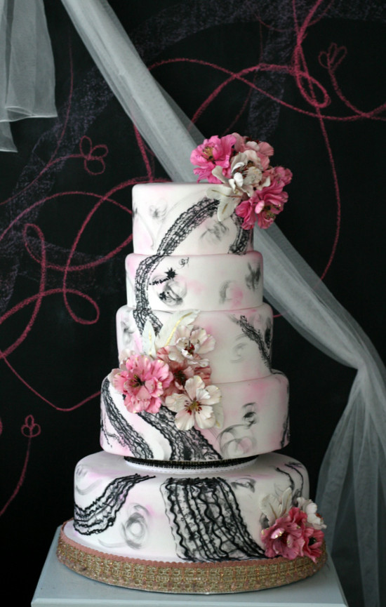 Pink And Black Wedding Cakes
 Wedding Cakes Pink and Black Floral Wedding Cake