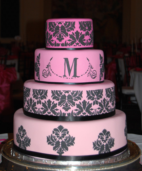 Pink And Black Wedding Cakes
 Wedding Cakes Pink Damask Wedding Cakes