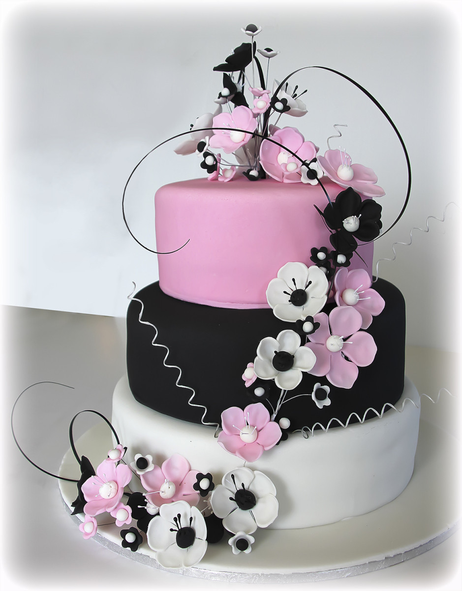 Pink And Black Wedding Cakes
 Anemone cake in pink black white