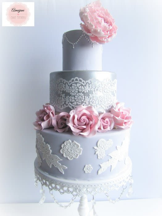 Pink And Grey Wedding Cakes
 Pink and Grey Wedding Cake