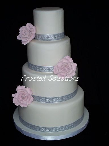 Pink And Grey Wedding Cakes
 gray with pink flowers Wedding cake