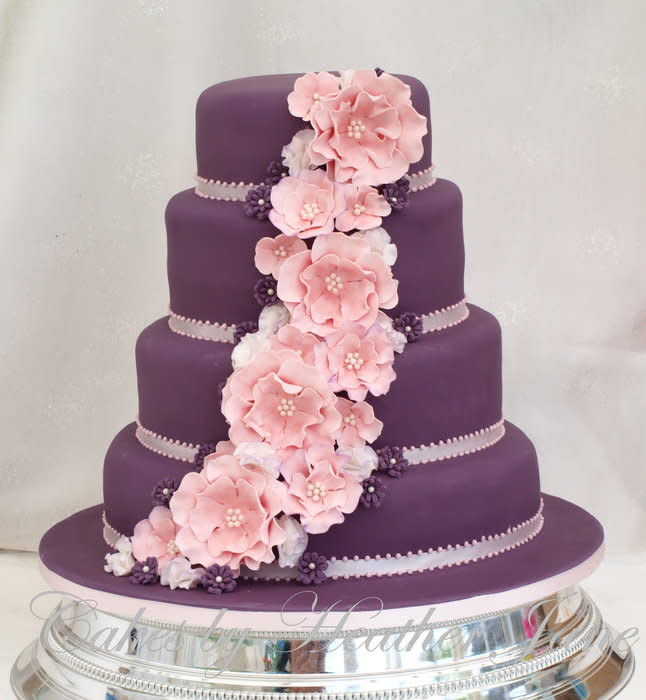 Pink And Purple Wedding Cakes
 Purple & Pink ruffle Rose and Sweet pea Wedding cake