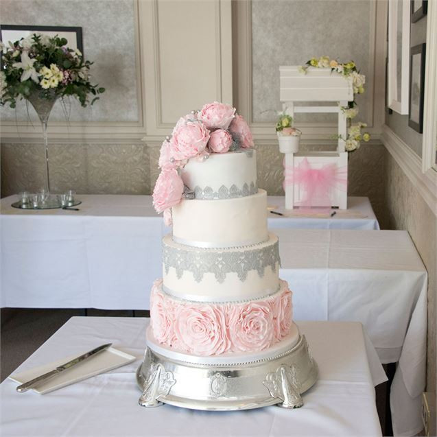 Pink And Silver Wedding Cakes
 Pink and Silver Wedding Cake Stacey & Tom s Real Wedding