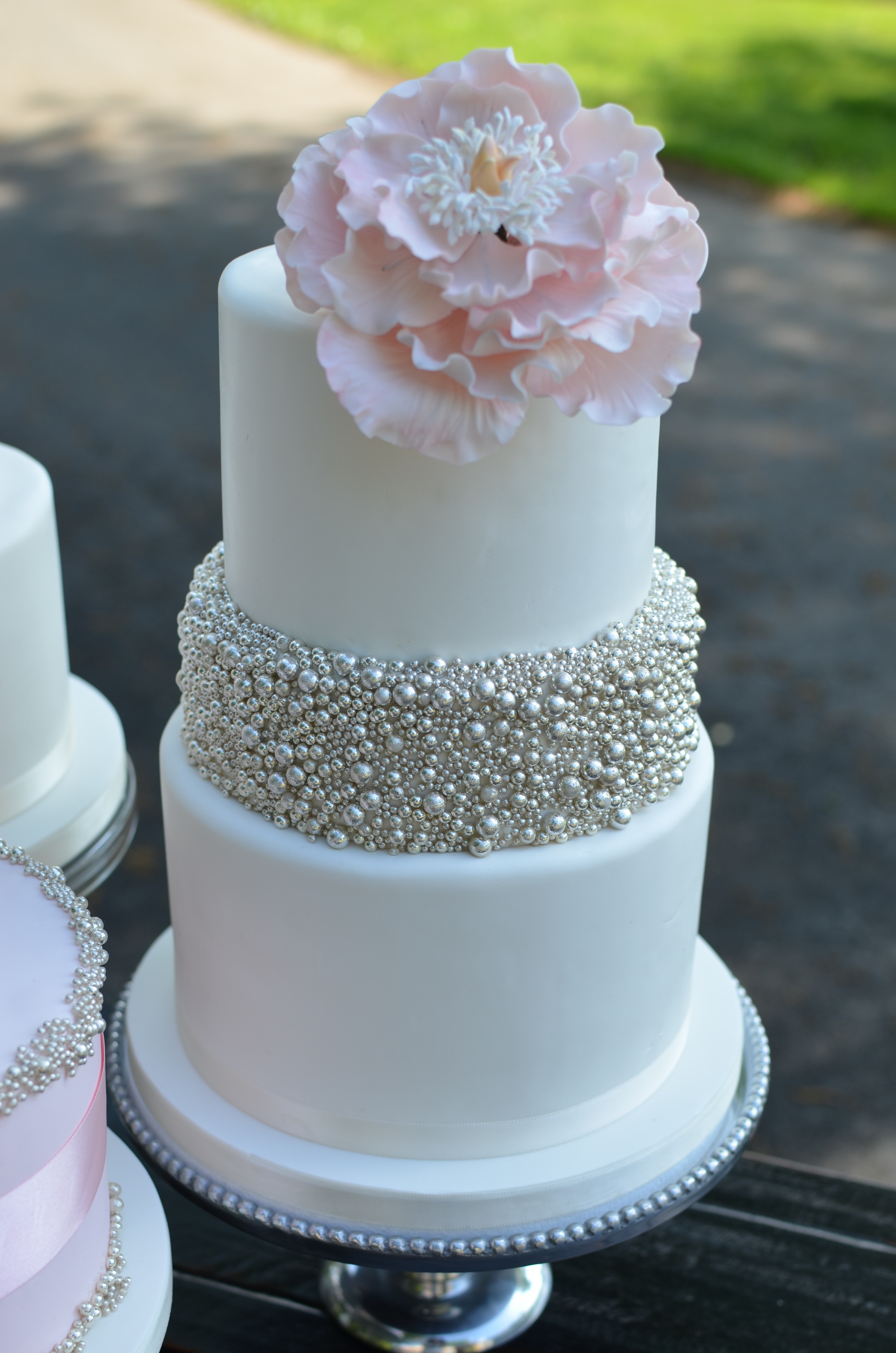 Pink And Silver Wedding Cakes
 Blush And Silver Wedding Cakes With Sugar Peonies