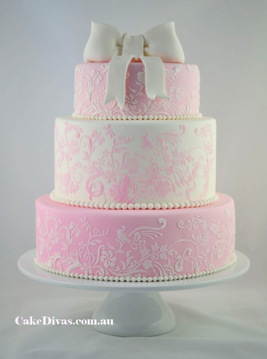 Pink And White Wedding Cake
 Romantic Pink And White Wedding Cake CakeCentral