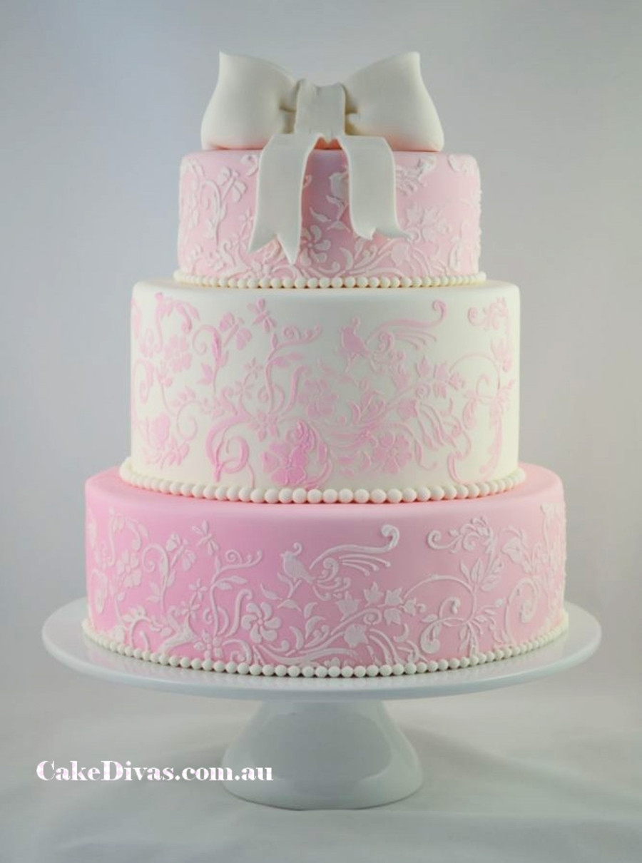 Pink And White Wedding Cakes
 Romantic Pink And White Wedding Cake CakeCentral