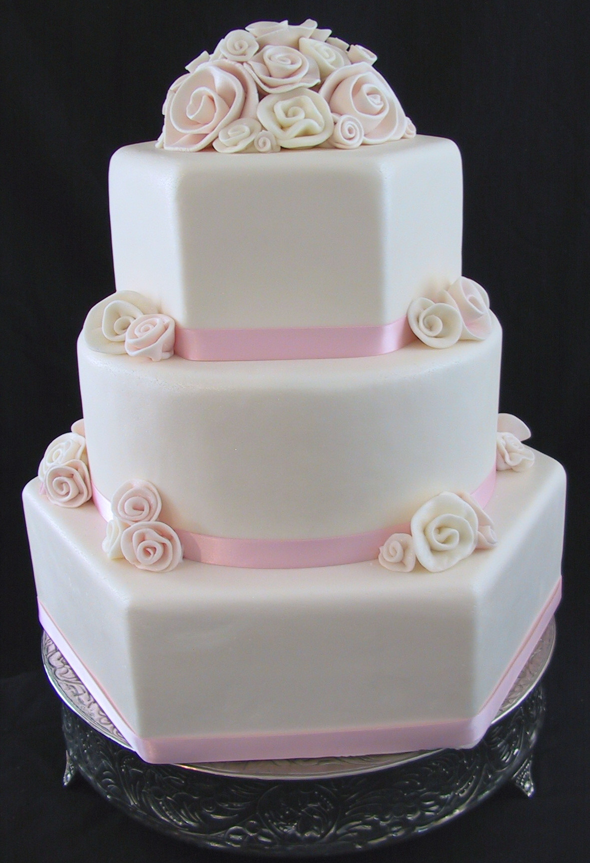 Pink And White Wedding Cakes
 Fondant Wedding Cake Pink White Rolled Roses Lexington KY