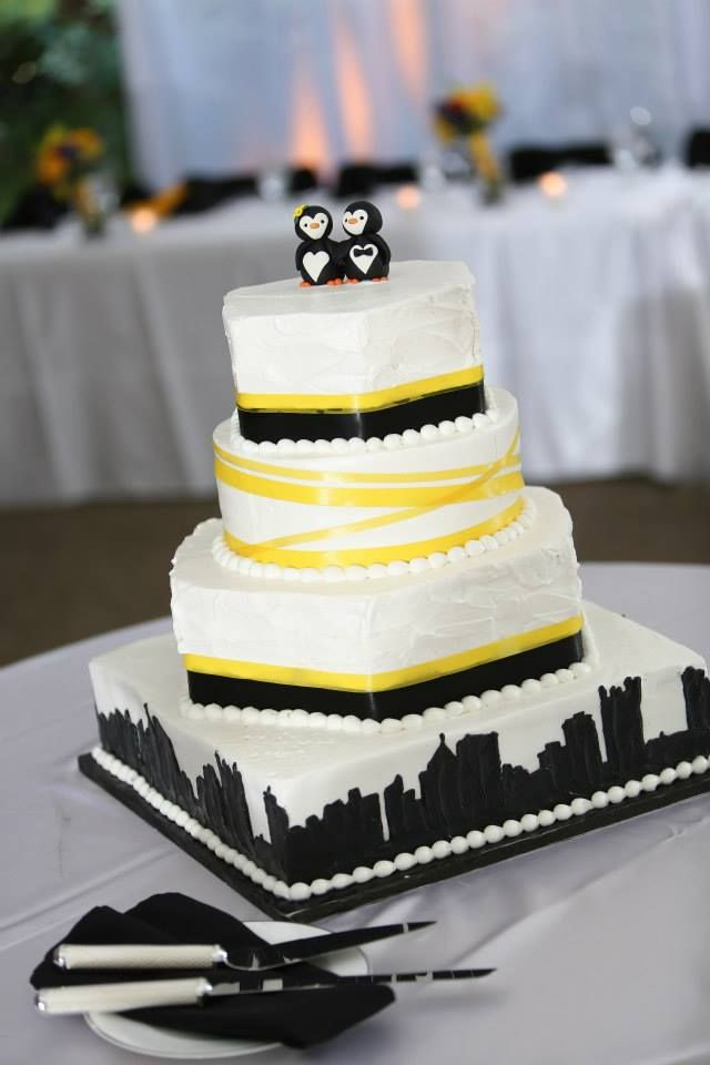 Pittsburgh Wedding Cakes
 Penguin cake toppers Pittsburgh skyline and Penguin cakes